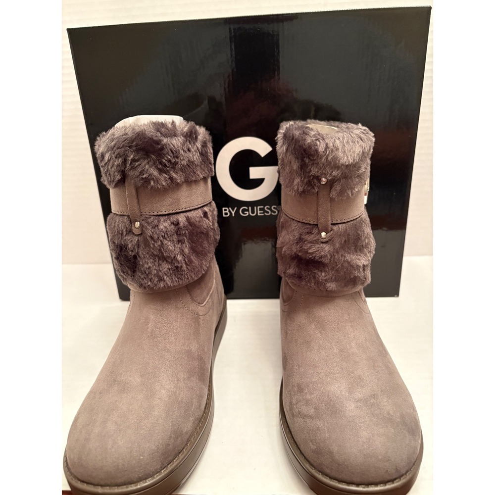 G by GUESS Ggaussie Taupe Faux Fur Buckle Mid Calf Boots Womens 6.5M - Picture 3 of 8